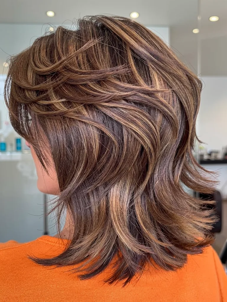 High-Volume Shoulder-Length Layered Shag with Subtle Highlights